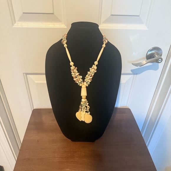 None Jewelry - Vintage Tribal Ethnic Boho Necklace Leaves Lock Key Hand Carved Charms